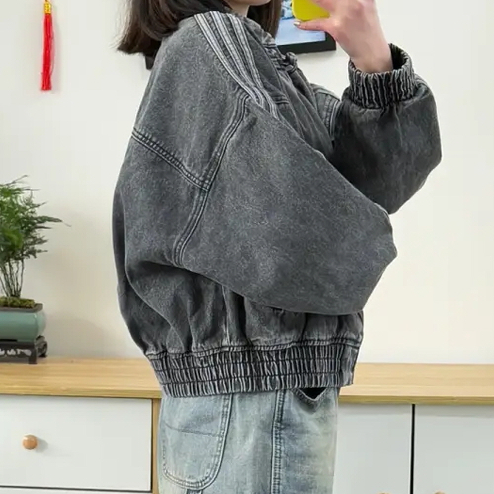 아디다스 우먼스 크롭 차이나 데님 트랙 탑 집업 청 자켓 블랙 JY8274 - 상세 이미지 4