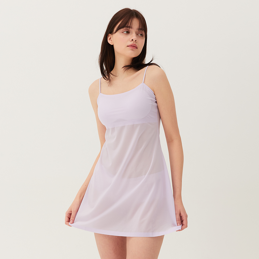 힙핑크 에어리 쿨링 심리스 롱 끈나시 원피스 슬립 (일체형패드) - 상품 이미지