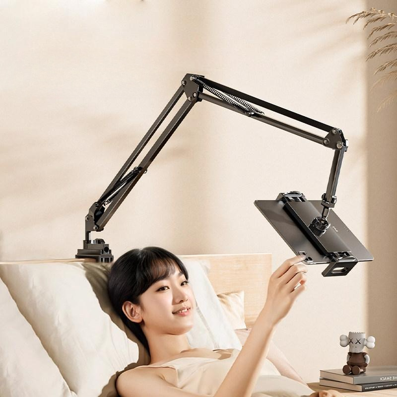 휴대폰 거치대 침대용 탁상용 스탠드 접이식 각도조절 확장 태블릿 3단서스펜션암 105cm - 상품 이미지