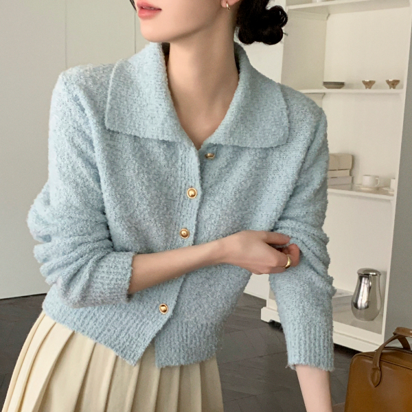 [울함유] 캐시 울 부클 카라 골드 버튼 니트 가디건 cd3598 제품 이미지