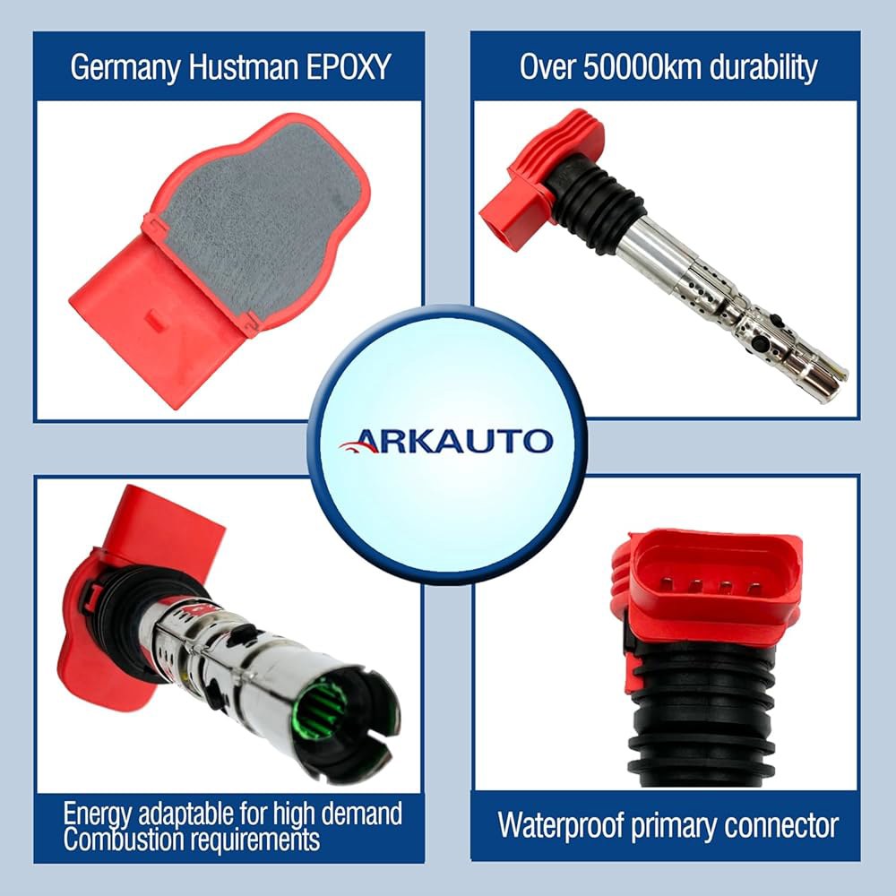 ARKAUTO 레드 탑 점화 코일 팩 UF483 UF411 06C905115A 06A905115 아우디 A4 콰트로 S3 TT 시트 톨레도 폭스바겐 비틀 더비 골프 제타 패스 B5 - 상세 이미지 2