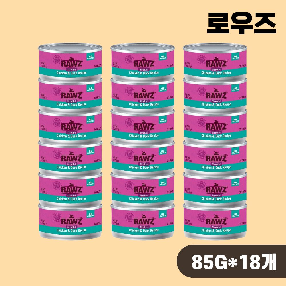 [+N포인트] 로우즈 슈레디드 캔 캣 주식캔 습식 치킨 오리, 85g, 18개 - 상품 이미지