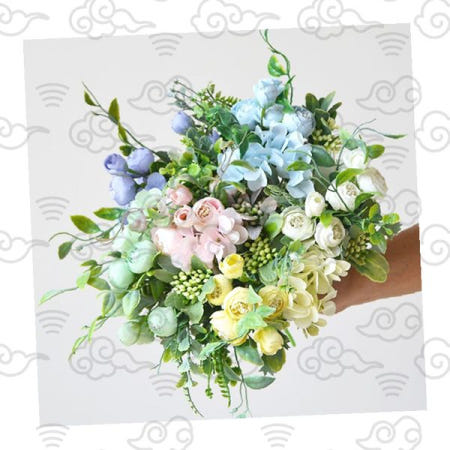 수국 동백 혼합 조화 다발 실크 인조꽃 행사용 기념일 선물 거실 현관 테이블