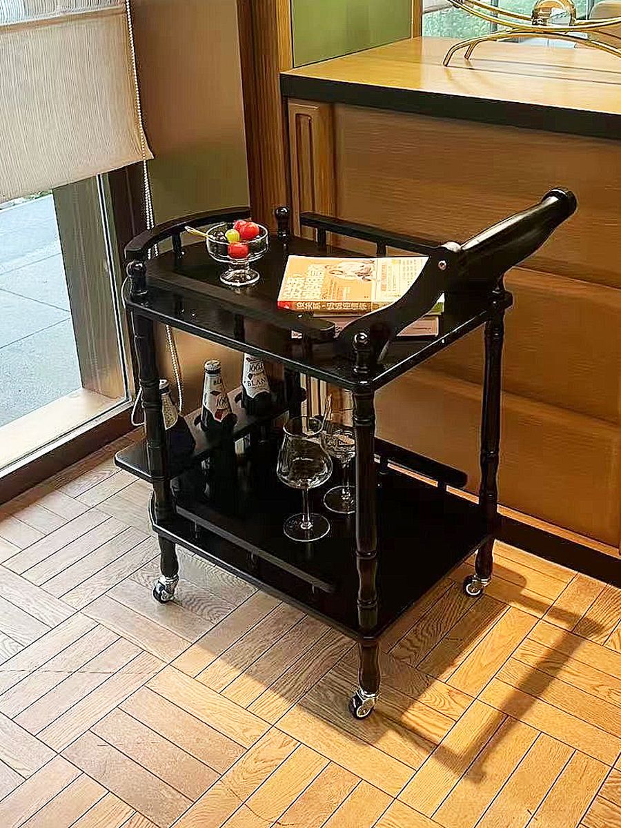 이동식 서빙카트 서빙 트롤리 피부샵 나무 바퀴 달린 블랙 2칸 60 x 40x80cm 공식 표준 구성 - 상세 이미지 3