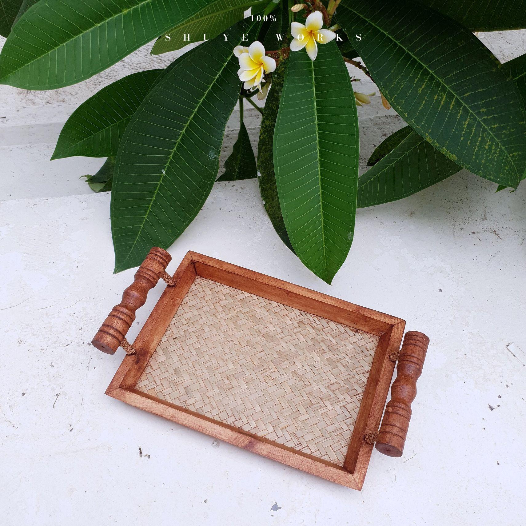 라탄 트레이 다과 손잡이 쟁반 디저트 촬영 소품 과일 트레이 M 38 x 23.5 x 5cm - 상세 이미지 5