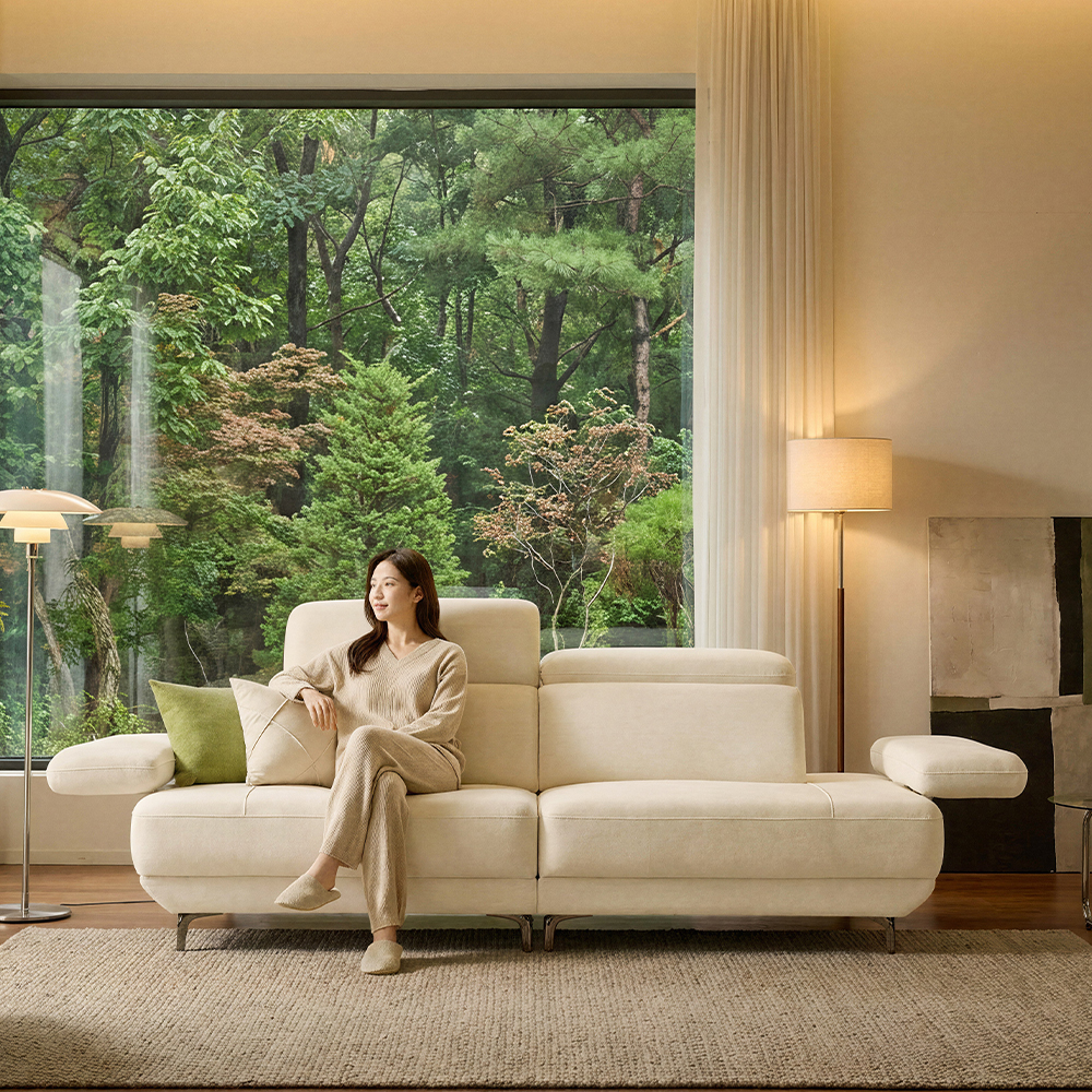 세인트블랑 퓨어케어 이지클린 패브릭 모듈형 스윙소파 sk 스툴미포함, 아이보리, 3.5인용