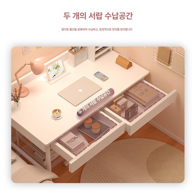 1인용 소형 책상 원목 기숙사 컴퓨터 노트북 더블서랍 웜화이트 100 - 상세 이미지 4