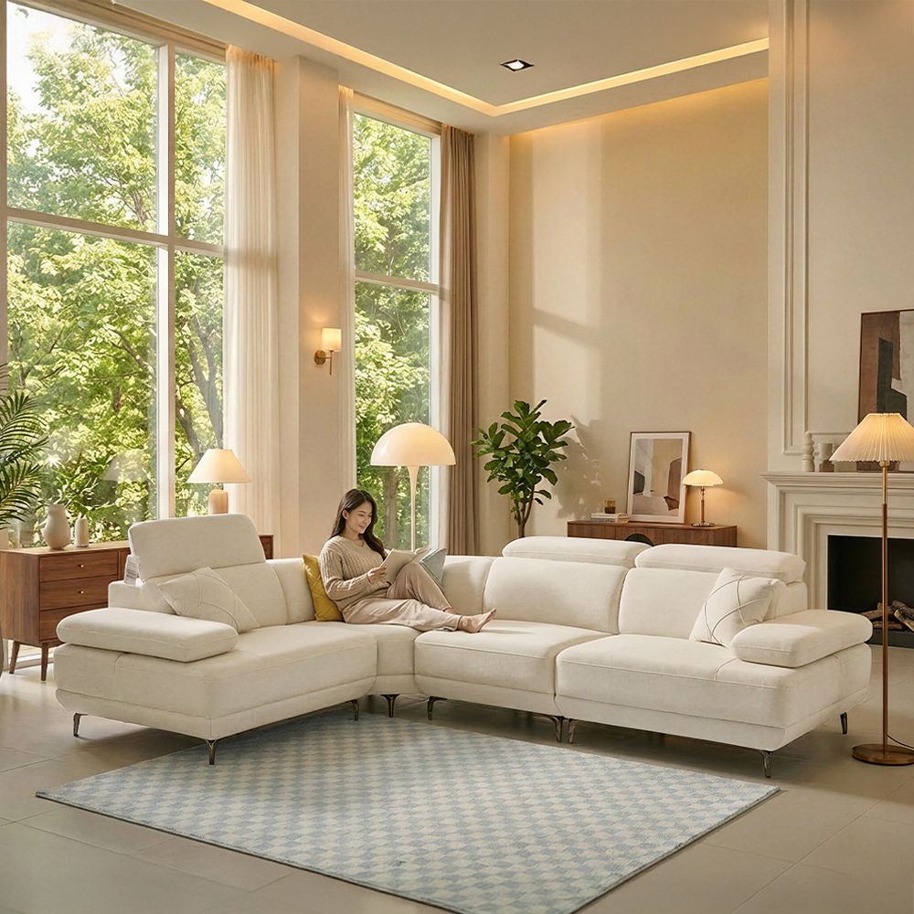 세인트블랑 퓨어케어 이지클린 패브릭 모듈형 스윙소파 sk 스툴미포함, 아이보리, 5인용