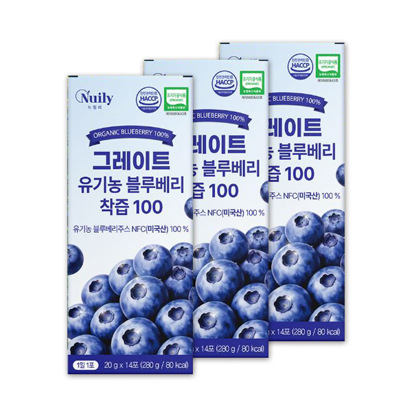 뉴일리 그레이트 유기농 블루베리 퓨레 100 블루베리즙 진액 스틱 14포, 3개 - 상품 이미지