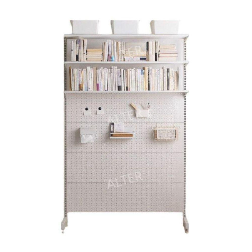 타공판 걸이대 진열대 스탠드 페그보드 파티션 선반 화이트 책장 106x37x190cm - 상품 이미지