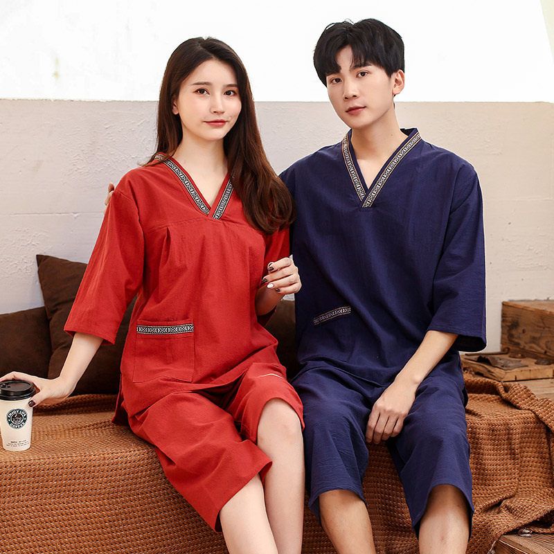 찜질방옷 세트 사우나복 커플 칼라 황토 마사지복 여성 남성 찜질복 - 상세 이미지 2