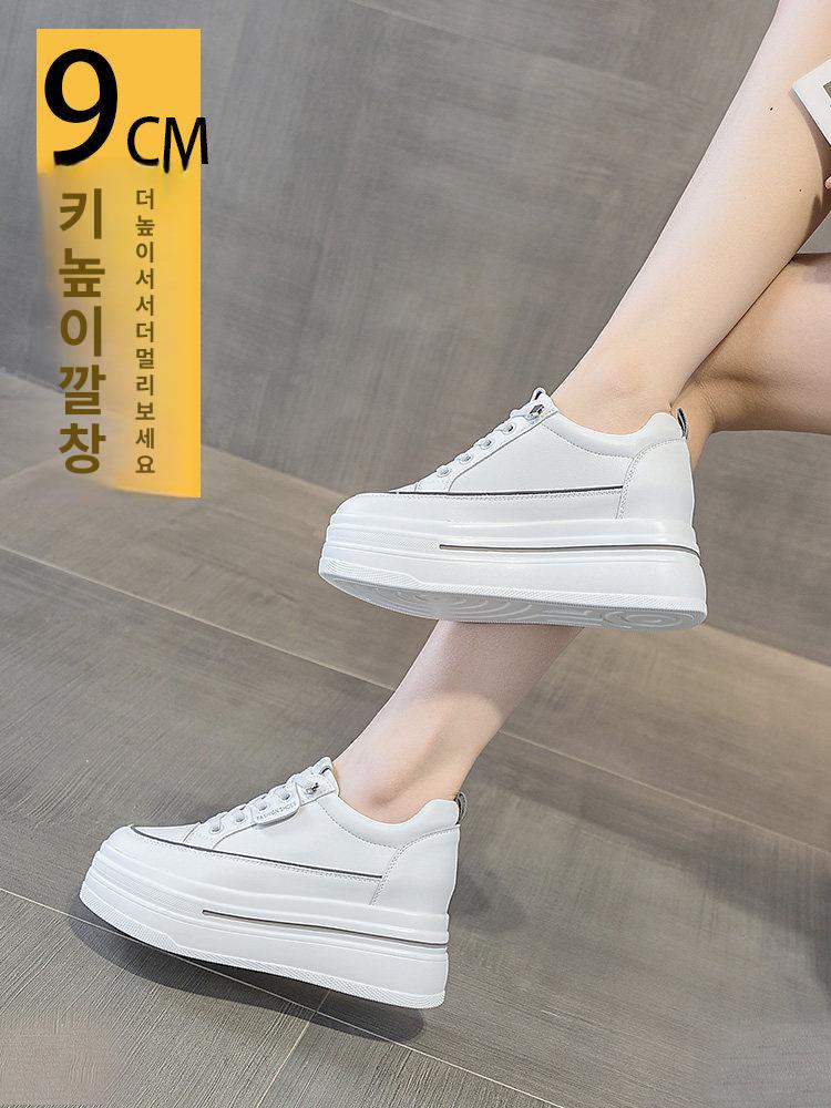 키높이 스탠딩화 콘서트 여자 통굽 치어리더화 어글리슈즈 블랙 스트라이프 메시 9cm 32 - 상세 이미지 5