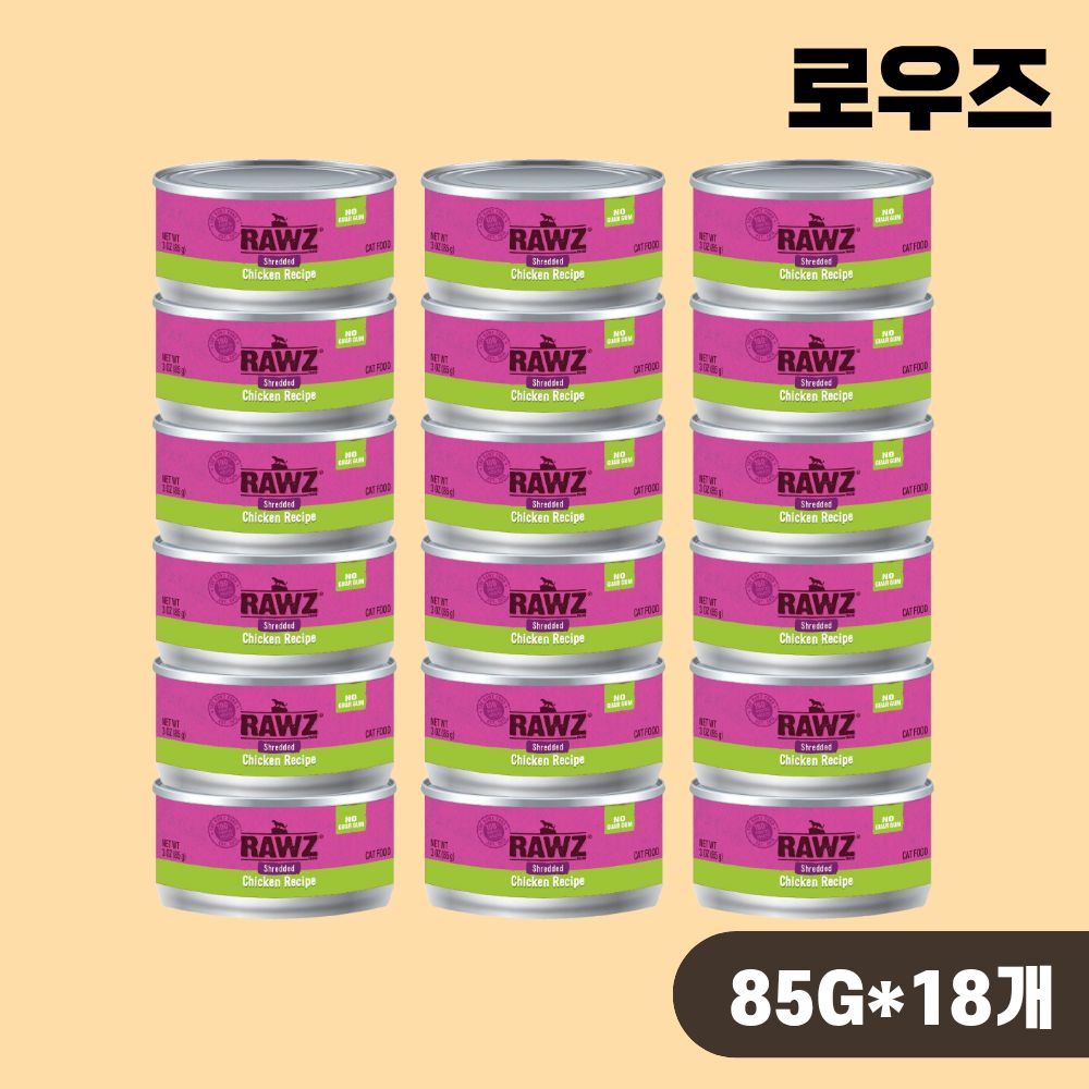 [+N포인트] 로우즈 슈레디드 캔 캣 주식캔 습식 치킨, 85g, 18개 - 상품 이미지