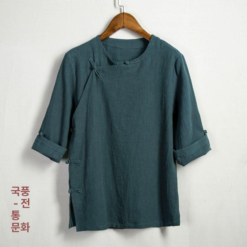 쉐프 조리복 카키 요리사복 긴팔 일식 중식 린넨 양식 그린 3XL 이미지 6