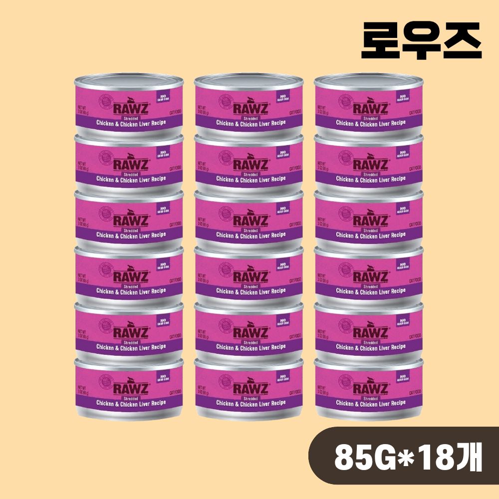 [+N포인트] 로우즈 슈레디드 캔 캣 주식캔 습식 치킨 치킨간, 85g, 18개 - 상품 이미지
