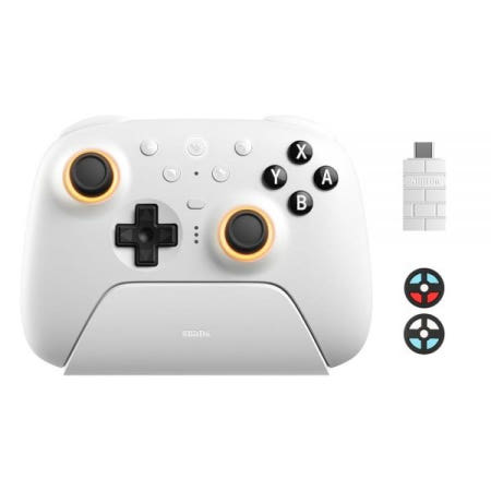 [해외]8BitDo Ultimate 2 블루투스 컨트롤러, 스위치, 윈도우 PC, 전환 가능한 홀 효과/촉각 트리거가 있는 게임 RGB 파이어 링, 충전 도크, 진동 및 모션 컨트
