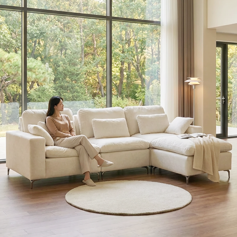 세인트블랑 라포 구스 스윙 패브릭 아쿠아텍스 이지클린 모듈 소파 sk 아이보리, 4인용