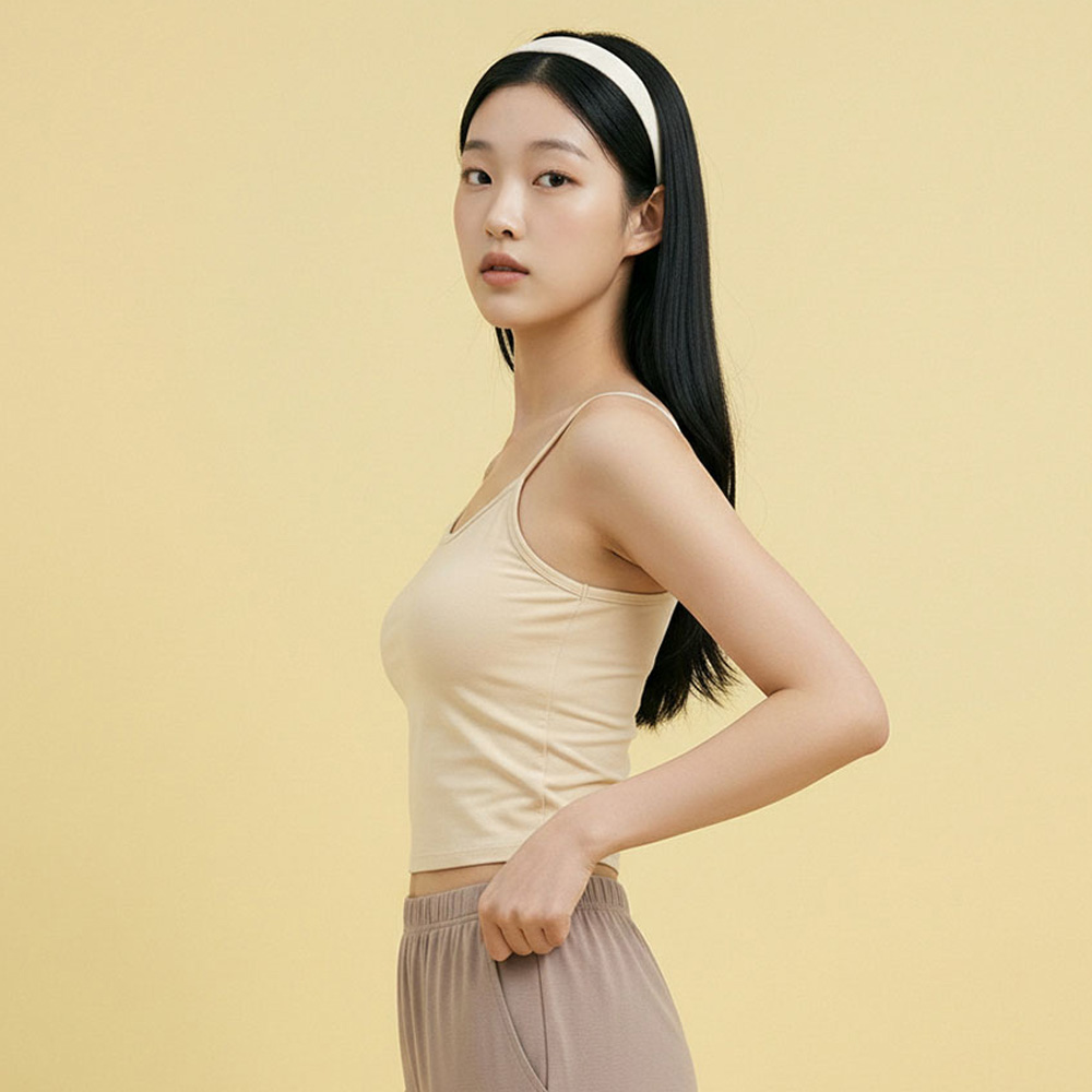 여성 순면 브라캡 캐미솔 나시 노와이어 캡내장 일체형 빅사이즈 런닝 슬리브리스 - 상세 이미지 5