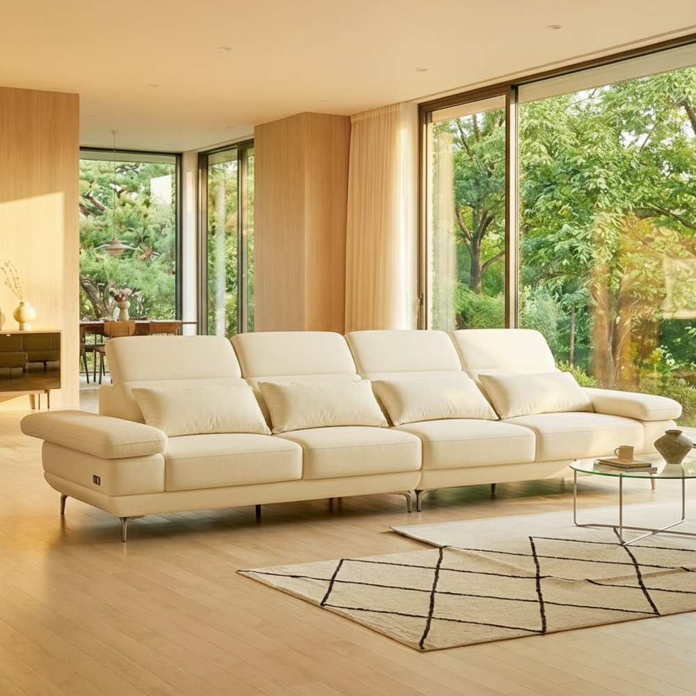 세인트블랑 퓨어케어 이지클린 패브릭 모듈형 스윙소파 sk 스툴미포함, 아이보리, 3.5인용