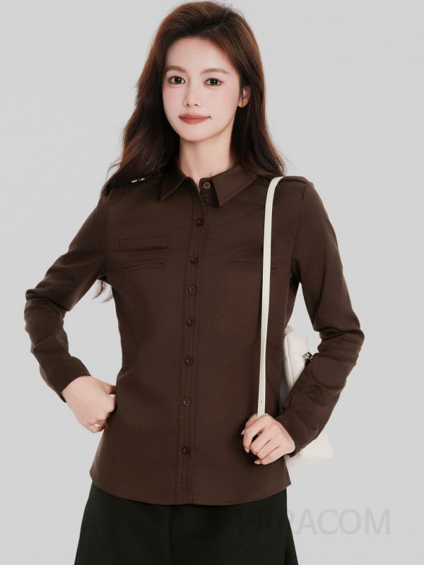여성 베이직 스트레이트 기모 안감 포근한 카라 긴팔 셔츠 코디 오피스룩 출근룩 단정함 - 상세 이미지 3