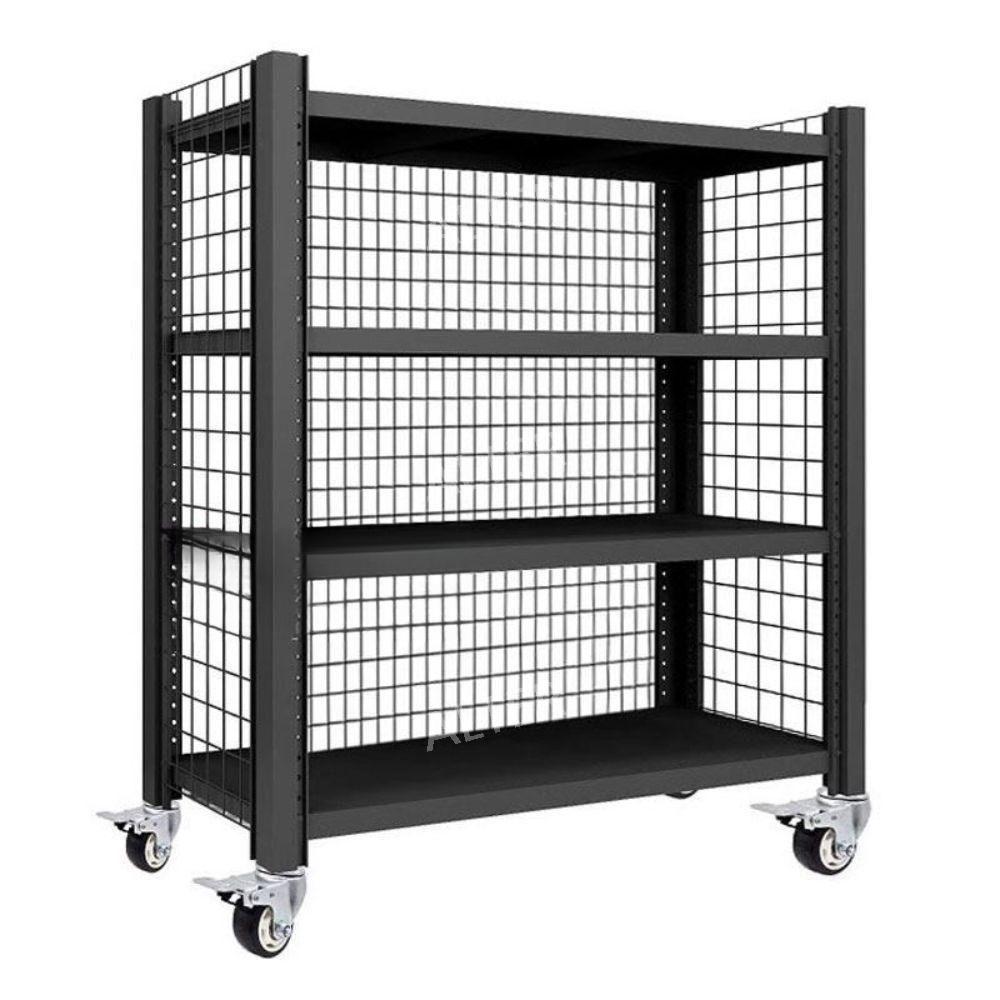 이동식 랙 정리대 재고정리 창고 적재대 산업용 블루 휠-양쪽 네트 100x40x150 4단 - 상세 이미지 2