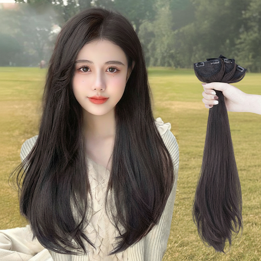3P 세트 붙임머리 긴머리 가발 부분가발 인조모 헤어피스 뒷머리 웨이브 클립 - 상세 이미지 3