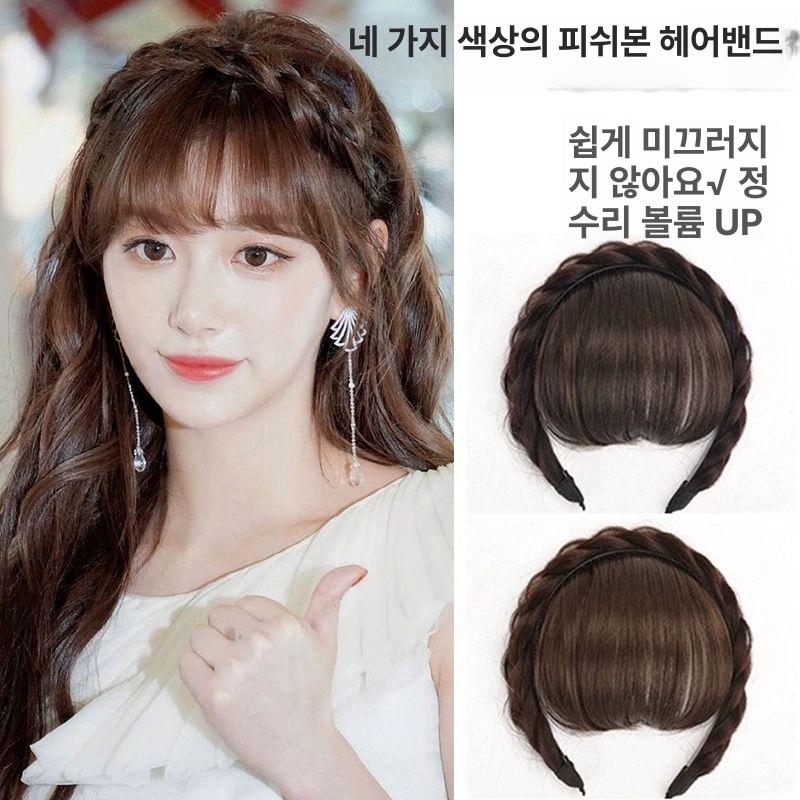 머리띠 가발 부분 여성용 앞머리 자연스러운 정수리 볼륨 다크브라운 - 상세 이미지 2