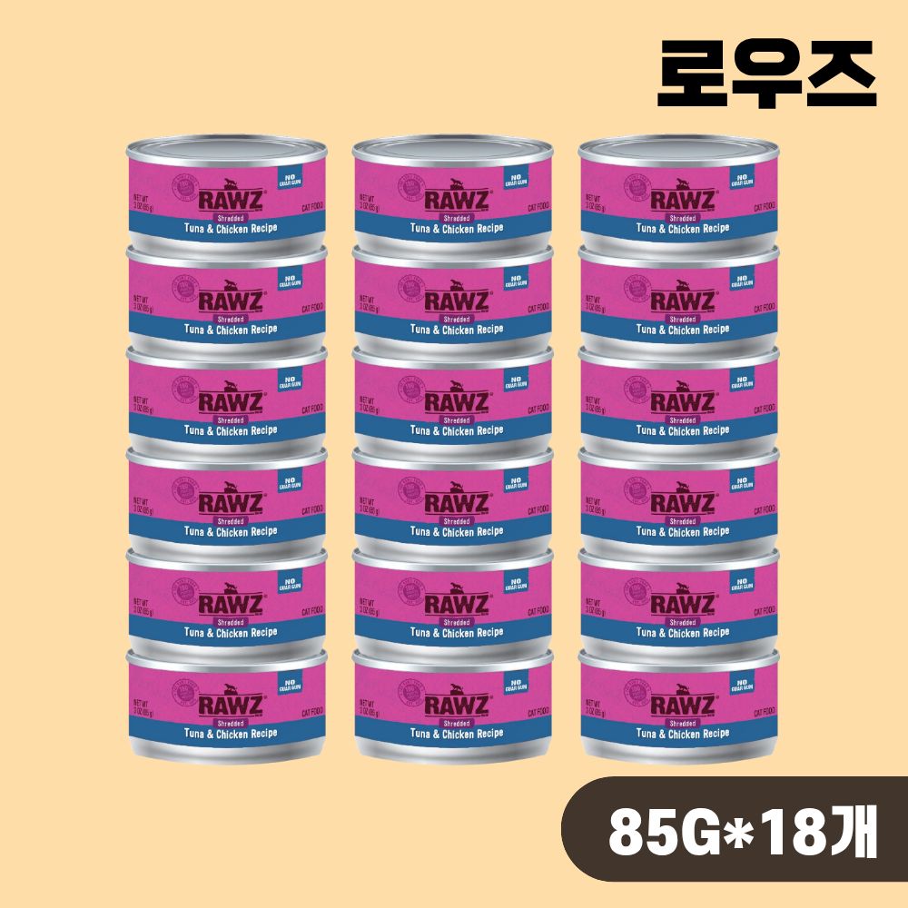 [+N포인트] 로우즈 슈레디드 캔 캣 주식캔 습식 참치 치킨, 85g, 18개 - 상품 이미지