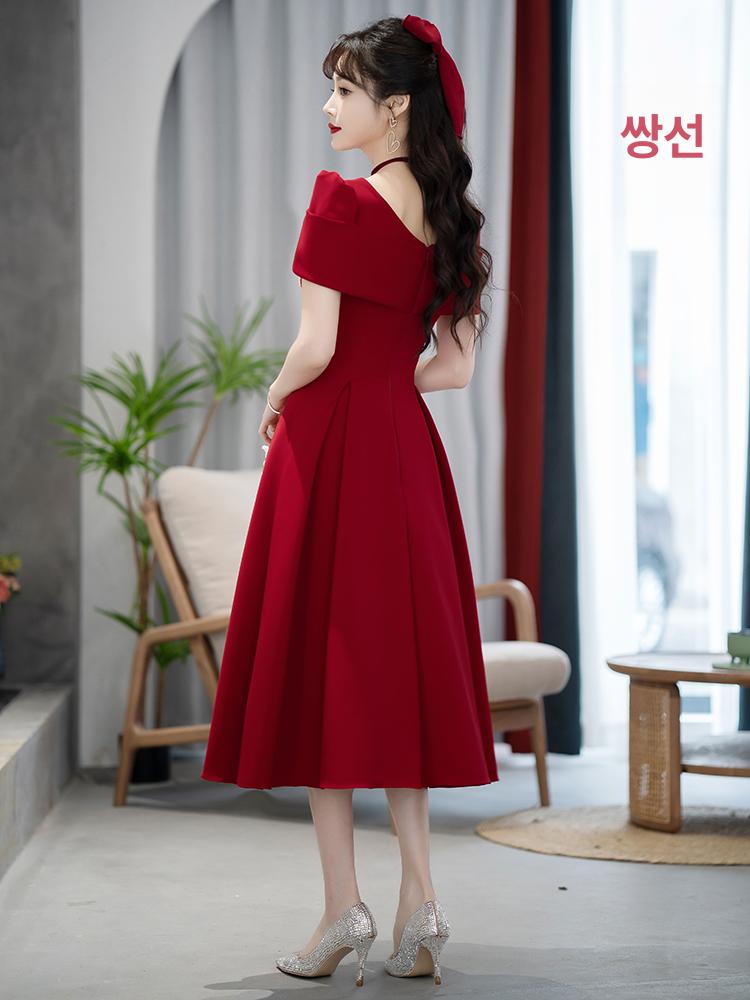 결혼식 원피스 스몰웨딩 촬영용 피로연 드레스 셀프웨딩 와인레드 미디 s - 상세 이미지 5
