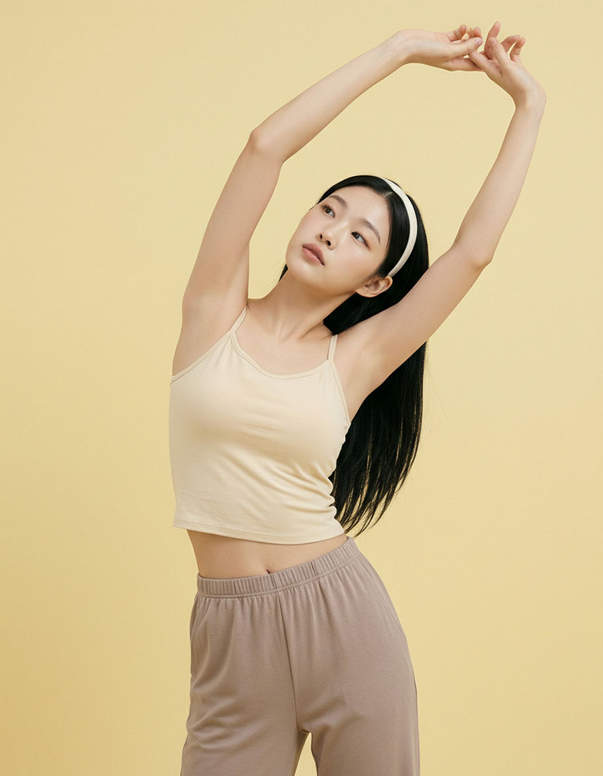 여성 순면 브라캡 캐미솔 나시 노와이어 캡내장 일체형 빅사이즈 런닝 슬리브리스 - 상세 이미지 3
