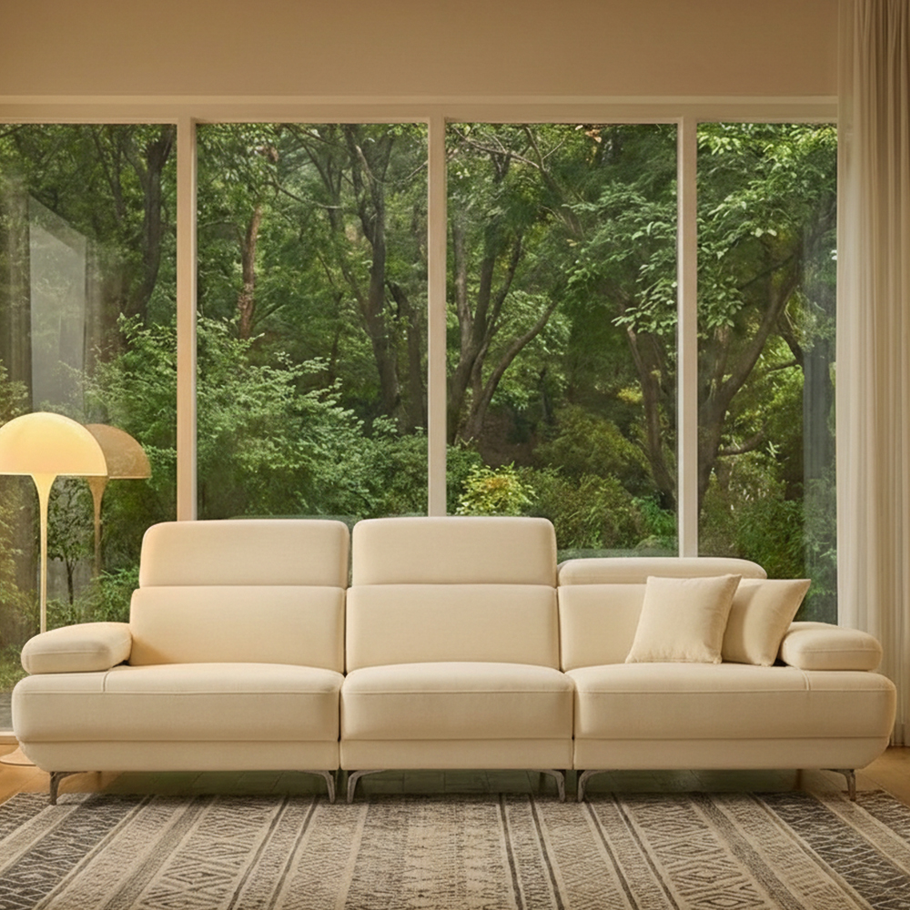 세인트블랑 퓨어케어 이지클린 패브릭 모듈형 스윙소파 sk 스툴미포함, 아이보리, 4인용