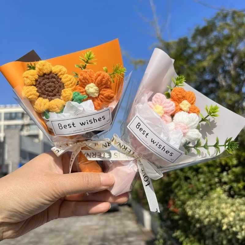 뜨개꽃 니트꽃 자수 뜨개질 꽃 꽃다발 시들지않는꽃 미니 조화 부케 졸업식 기념일 어버이날 - 상세 이미지 2