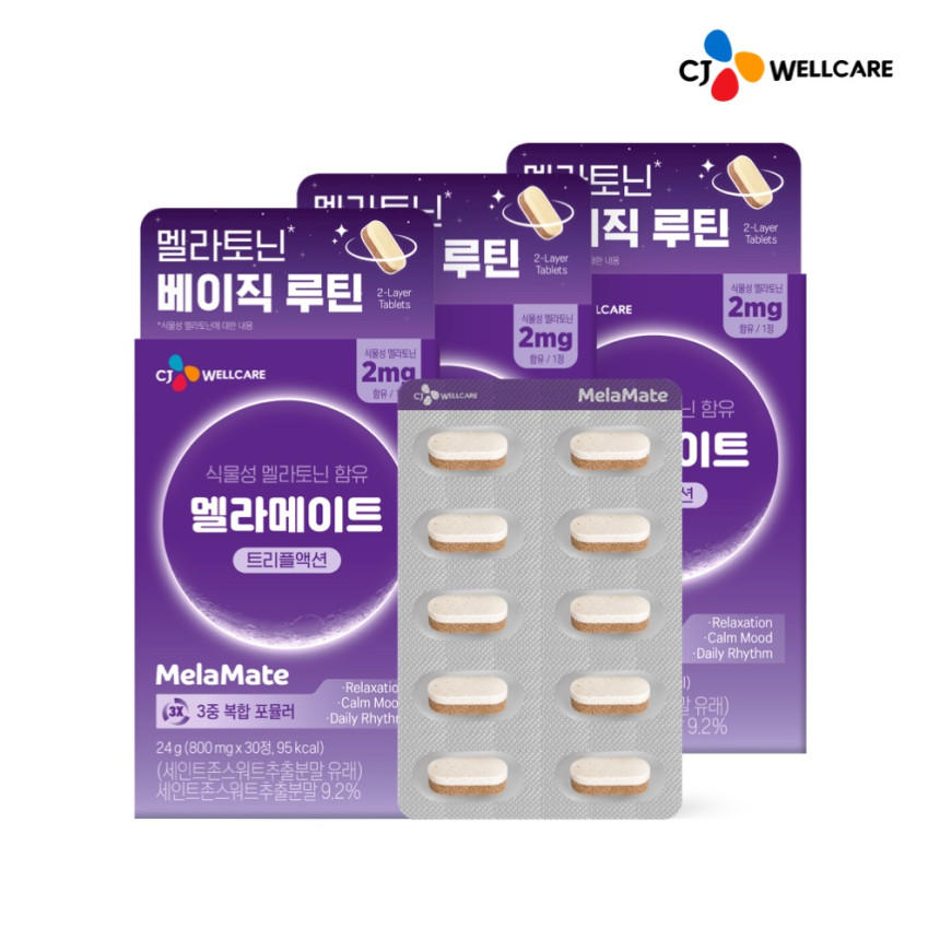 CJ 멜라메이트 트리플액션 식물성 멜라토닌 2mg 30정, 3개