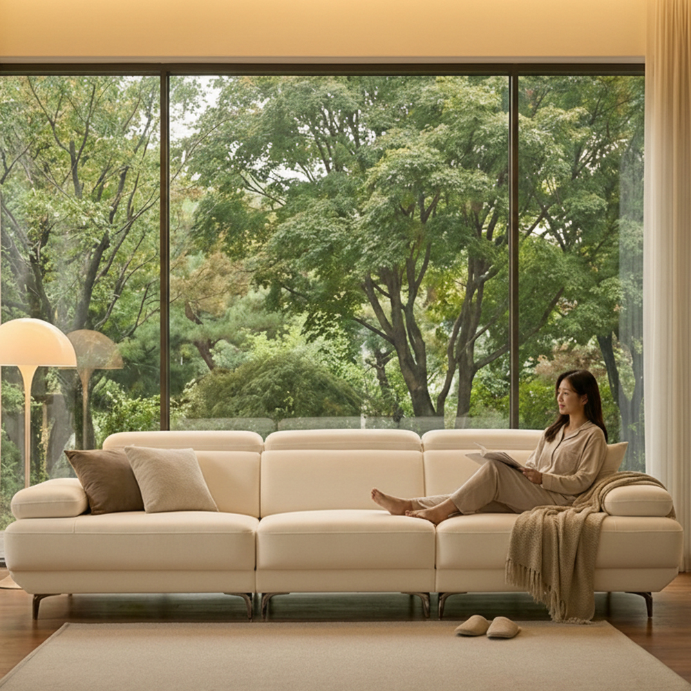 세인트블랑 퓨어케어 이지클린 패브릭 모듈형 스윙소파 sk 스툴미포함, 아이보리, 4인용