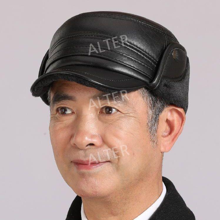남자 방한모 귀달이 레더 남성 캡 양가죽 겨울 털모자 중년 검정 양피 귀덮개 모자 L사이즈 (56-57cm) - 상세 이미지 3