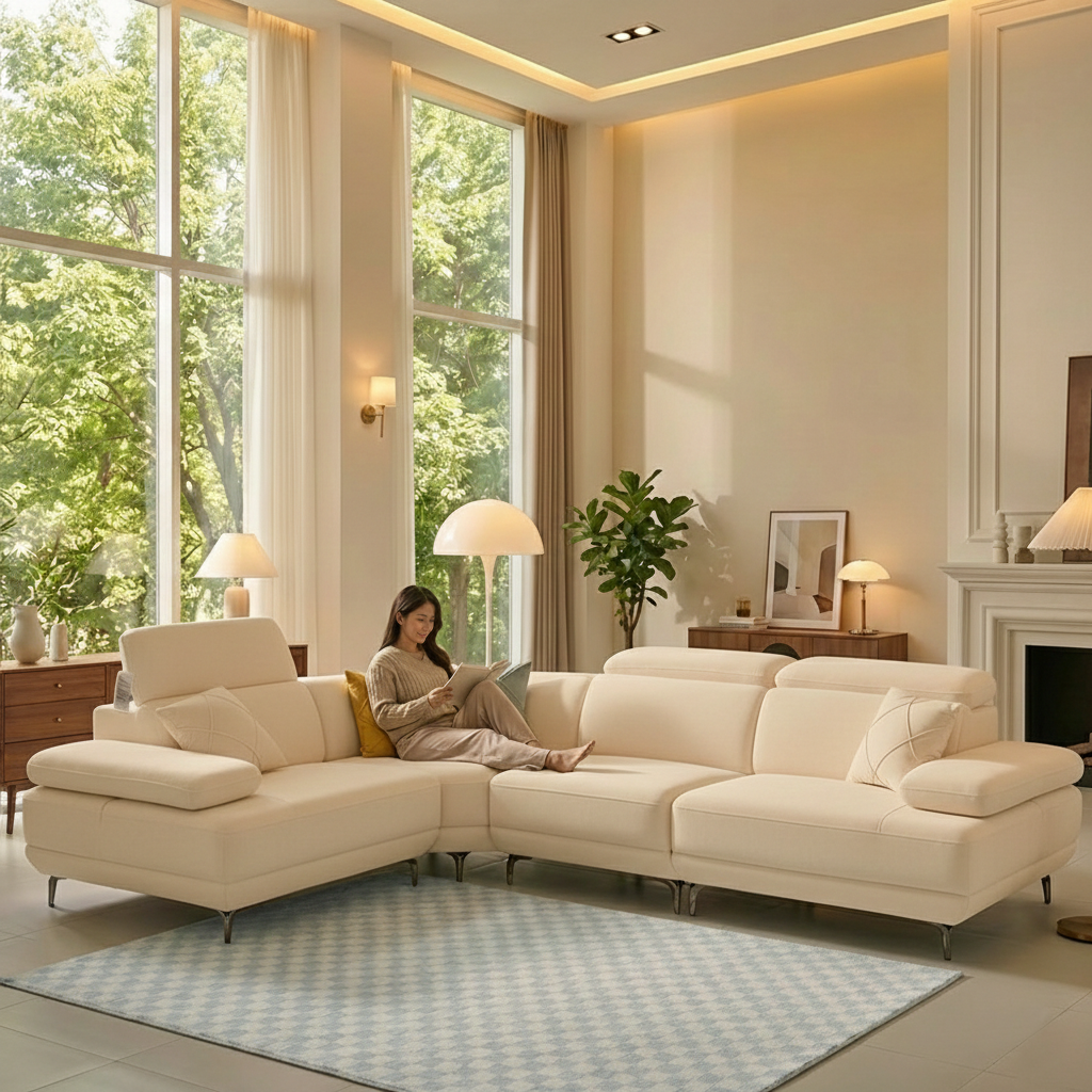 세인트블랑 퓨어케어 이지클린 패브릭 모듈형 스윙소파 sk 스툴미포함, 아이보리, 3.5인용