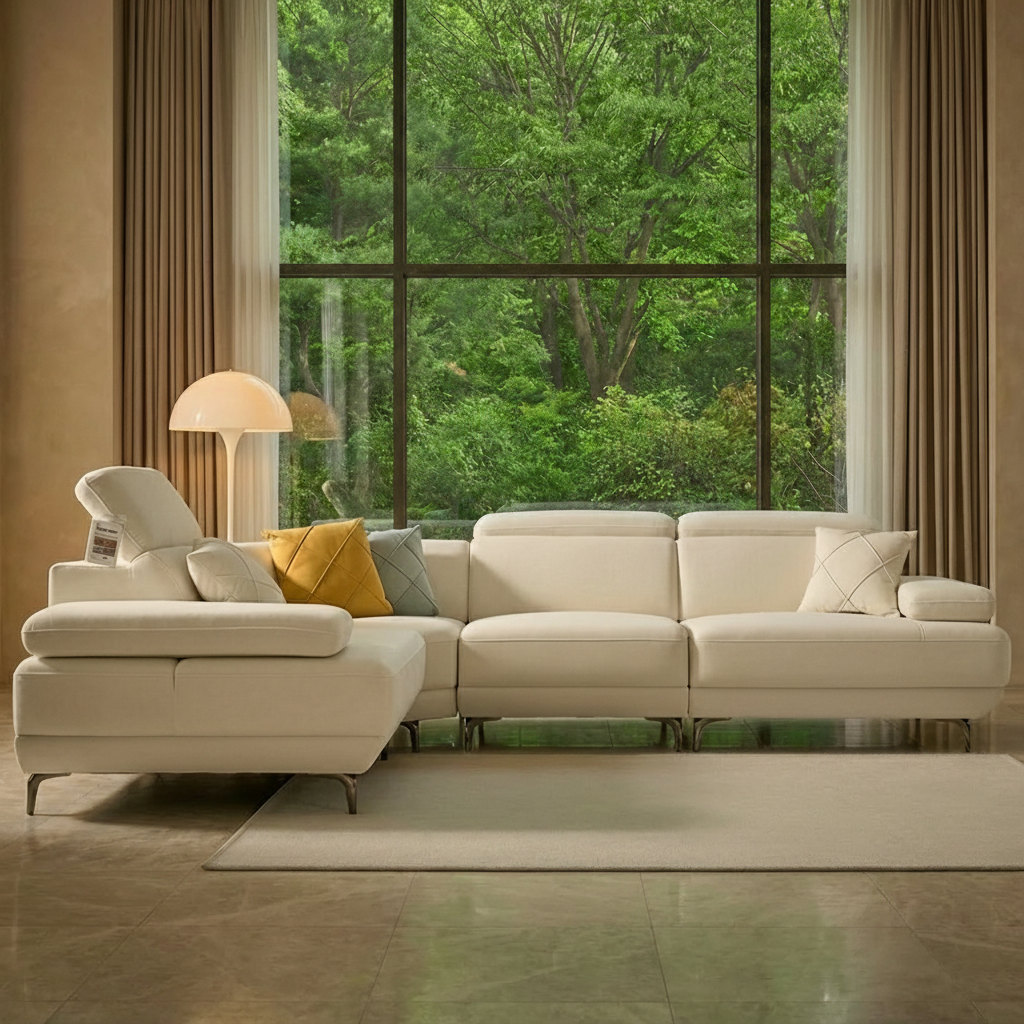 세인트블랑 퓨어케어 이지클린 패브릭 모듈형 스윙소파 sk 스툴미포함, 아이보리, 5인용