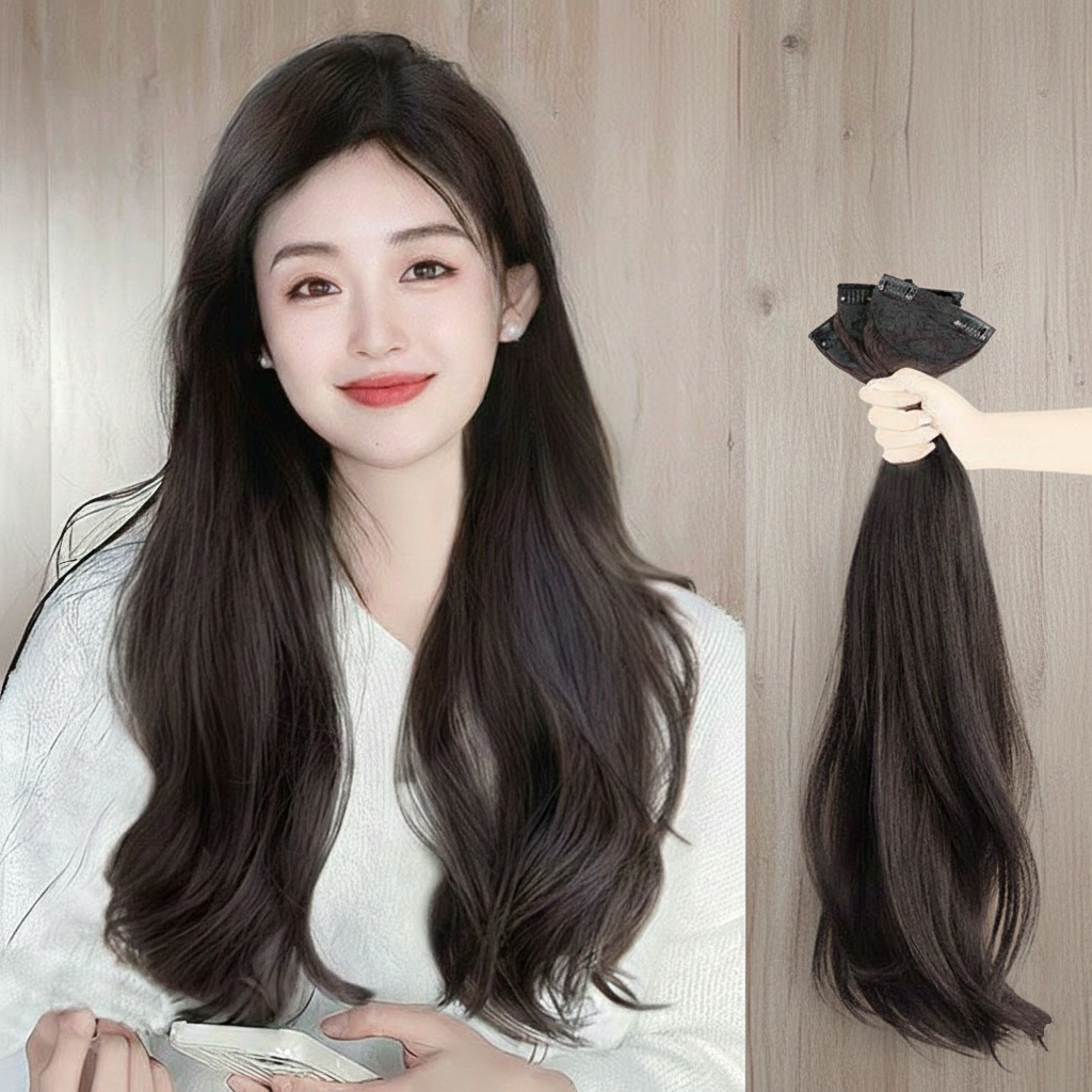 3P 세트 붙임머리 긴머리 가발 부분가발 인조모 헤어피스 뒷머리 웨이브 클립 - 상세 이미지 4