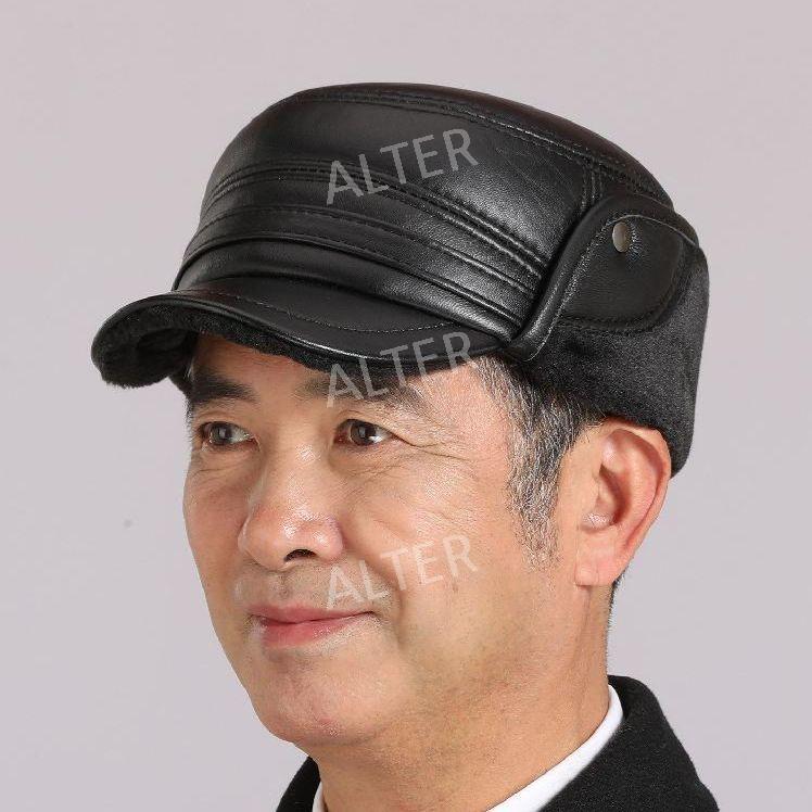 남자 방한모 귀달이 레더 남성 캡 양가죽 겨울 털모자 중년 검정 양피 귀덮개 모자 L사이즈 (56-57cm) - 상세 이미지 2