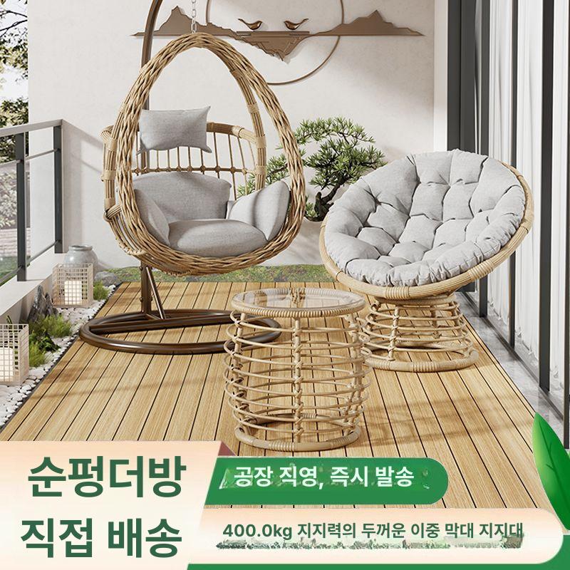 행잉 그네 베드 야외 실내 스윙체어 등나무 요람 테라스 브레이디드 싱글 우드 그레인 - 상세 이미지 2