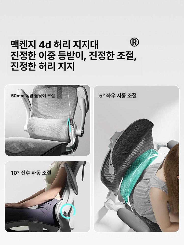 인체공학 컴퓨터 의자 게이밍 체어 사무용 4D요추지지대 프로 맥켄지4D요추지지대3D목베개웨이브메시 A 고하중 5발 받침대 조절 가능한 팔걸이 - 상세 이미지 3