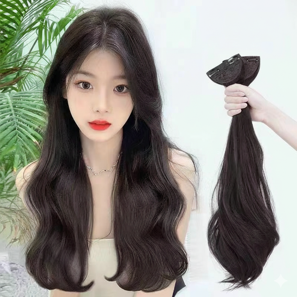 3P 세트 붙임머리 긴머리 가발 부분가발 인조모 헤어피스 뒷머리 웨이브 클립 - 상세 이미지 2