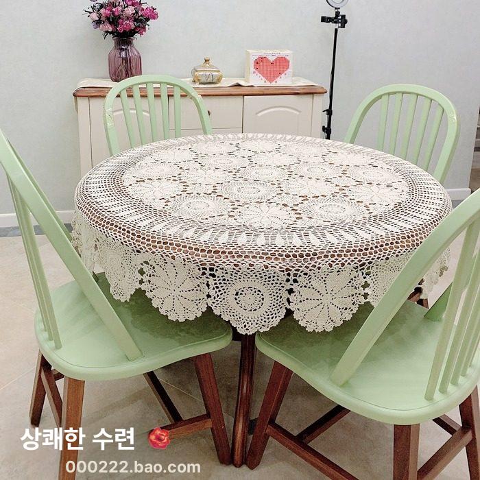 라운드 방수 프린트 린넨 연회 하얀색 저녁용 비닐 원형 베이지 110cm - 상세 이미지 5