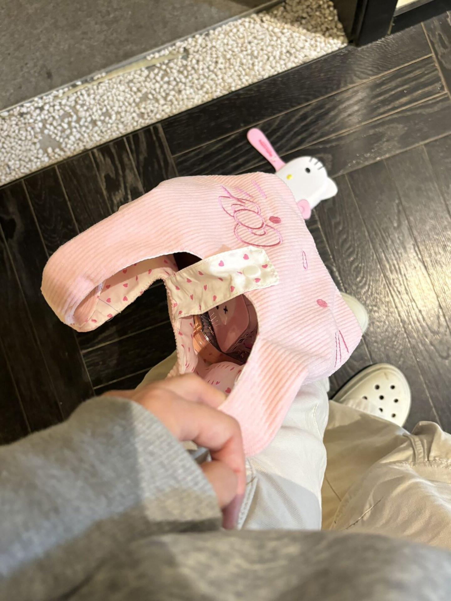 헬로키티 코듀로이 토트백 손목 가방 캔버스 미니 핸드백 파우치 수납백 보조 핑크 헬로키티 코듀로이 핸드백 - 상세 이미지 4