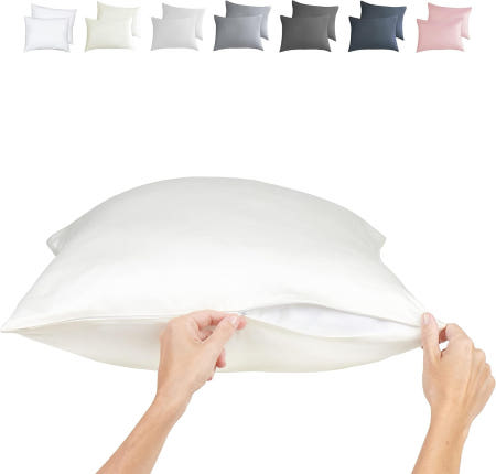 JOMO [해외]지퍼 베개 커버 - 표준 사이즈 26x20 대나무에서 추출한 100% 비스코스 2PK 크림 쿨링 뜨거운 수면자 폐경기 야간 땀을 위한 실크 JoMo 작성 Cream Stan