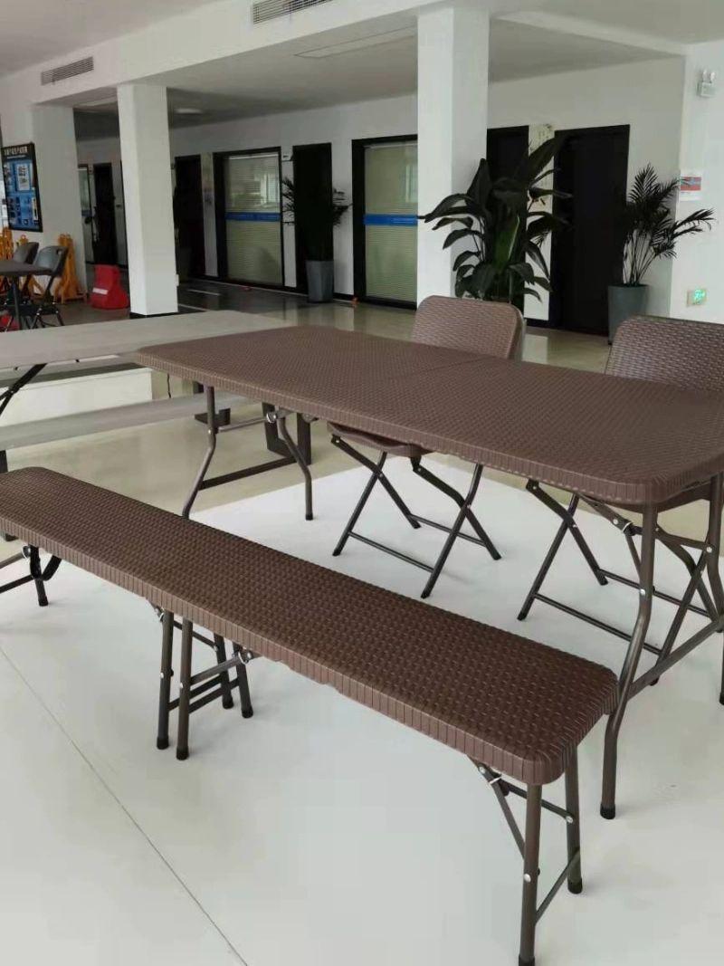 접이식 긴의자 정류장 벤치 회의실 야외 식당 대기석 라탄 패턴 183cm 접이식 스툴 커피색 - 상세 이미지 2