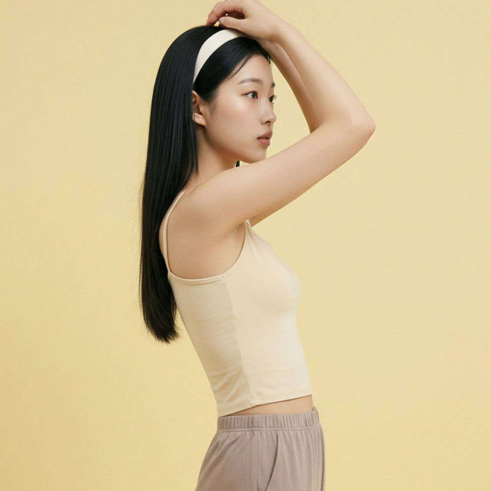 여성 순면 브라캡 캐미솔 나시 노와이어 캡내장 일체형 빅사이즈 런닝 슬리브리스 이미지 6