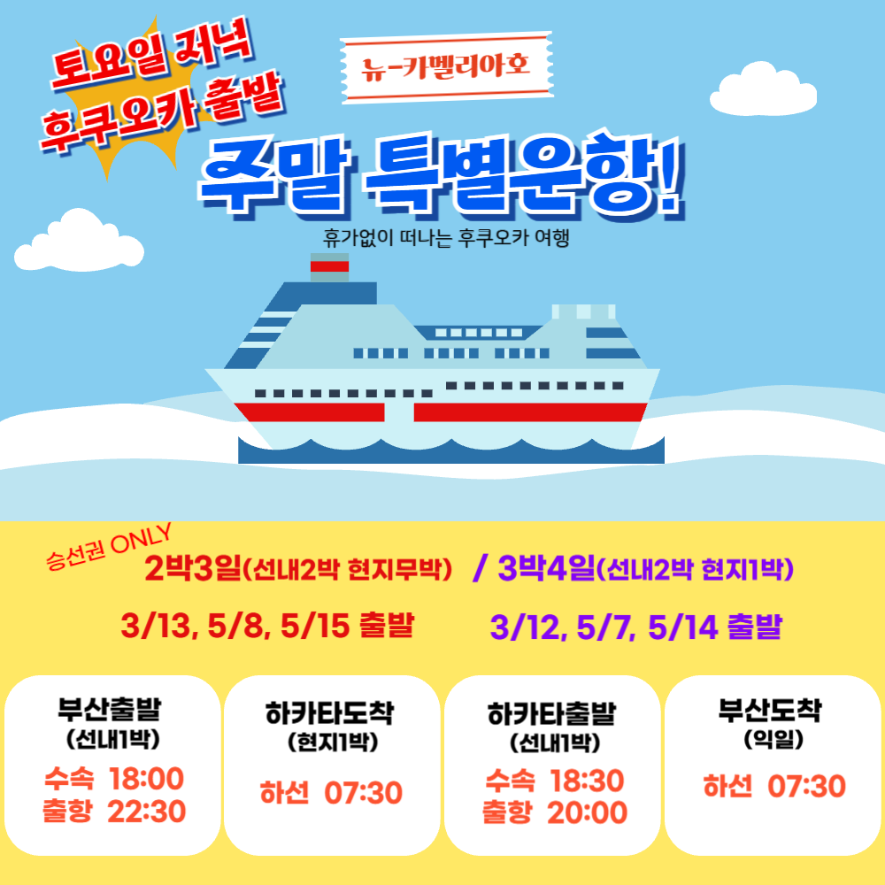 최다석보유 후쿠오카 배편 뉴카멜리아 왕복 편도 카멜리아호 승선권 여행 뉴카멜리아호 예약 이미지 2