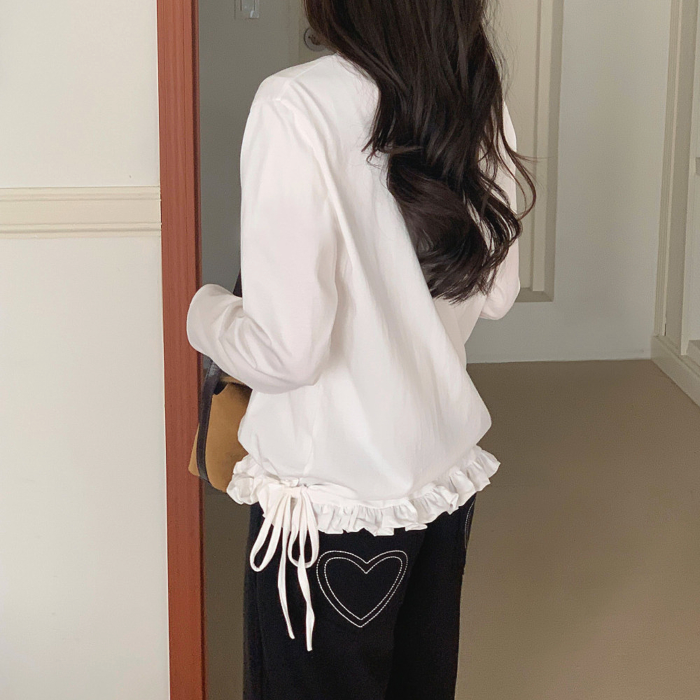 첸코 프릴 레이어드티 레이스 셔링 스트링 이너 기본티 상의 긴팔 - 상품 이미지