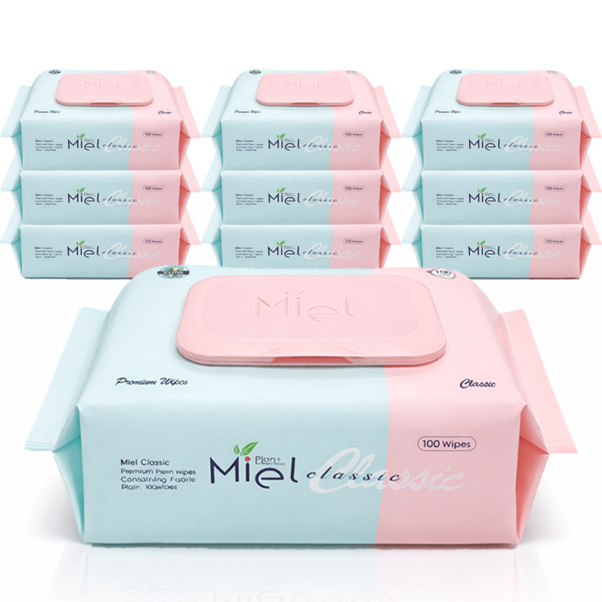 미엘 물티슈 클래식 캡형 100매 20팩 평량 50g 유아용 저자극 대용량 플레인 사진 5